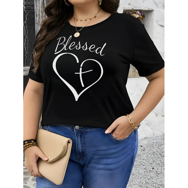 Dame T-shirt med kunstnerisk lotusmotiv og elegant applikation Stilla