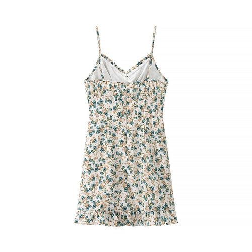 Dame Floral Mini Kjole med justerbare Spaghetti-stropper Stilla