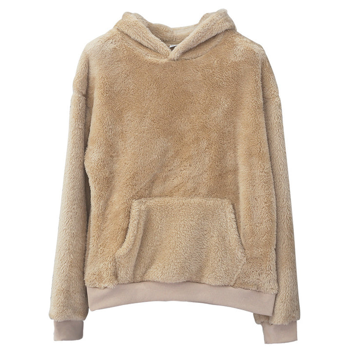 Dame hyggelig fleece-pullover med kængurulomme og hoodie Stilla