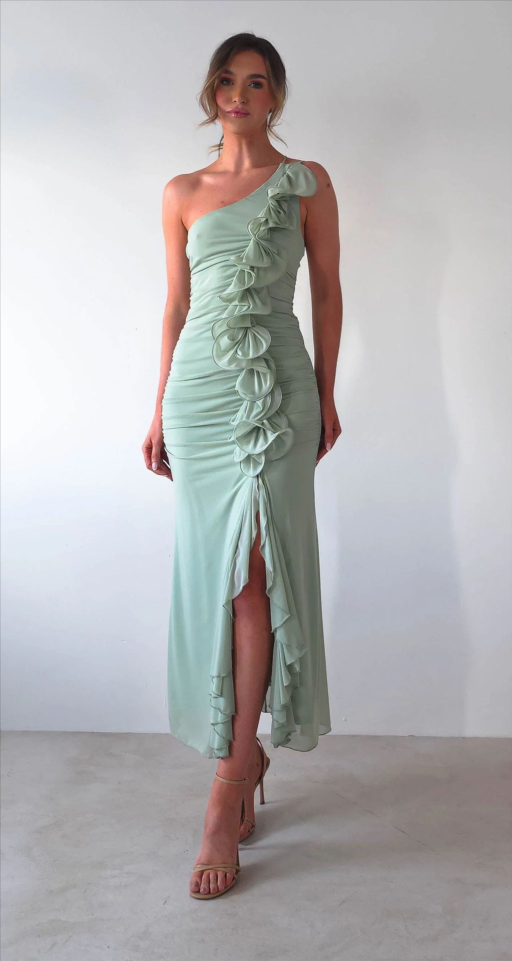 Kvinder Elegant Ruffle Maxi Kjole i Stilen af en Side med Høj Slids Skovae