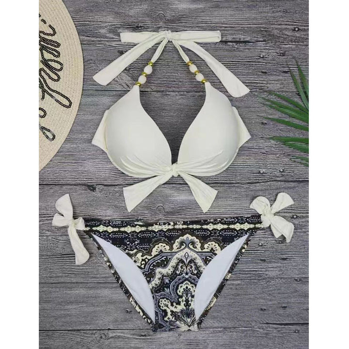 Dame Triangel-Bikini med legende bindedesign og elegant mønster Skovae