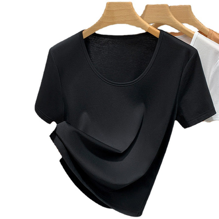 Dame Basic T-Shirt med klassisk rund halsudskæring og blød materialeblanding Stilla