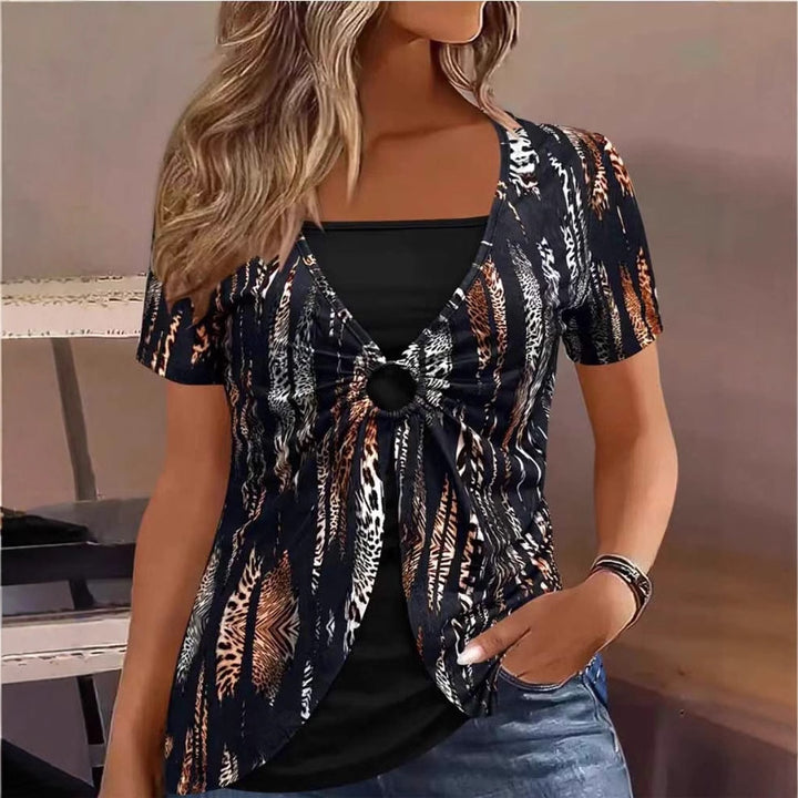 Dame Trendy Knoten T-shirt med farverigt mønster Stilla