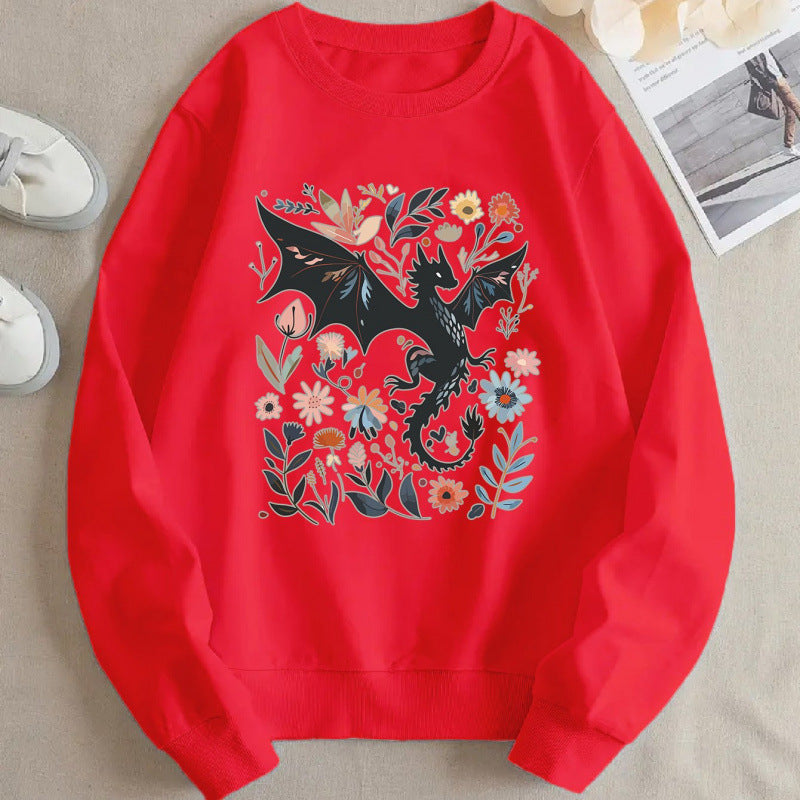 Kvinders sweatshirts med detaljeret drage- og blomstermotiv Stilla