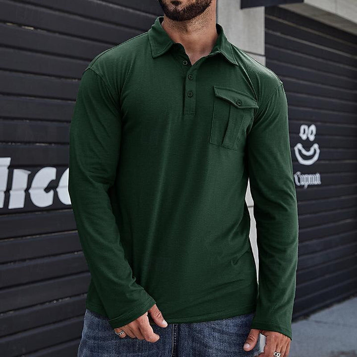 Stilla | Henley-polo skjorte bomuld Regular fit Lange ærmer Brystlomme