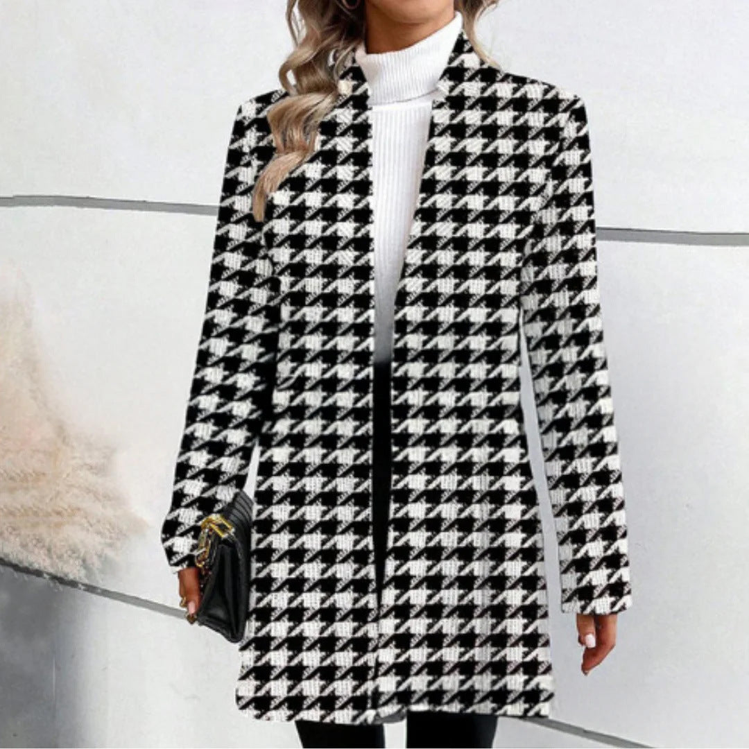 Dame elegant blazer med abstrakt hanehalefor mønster Stilla