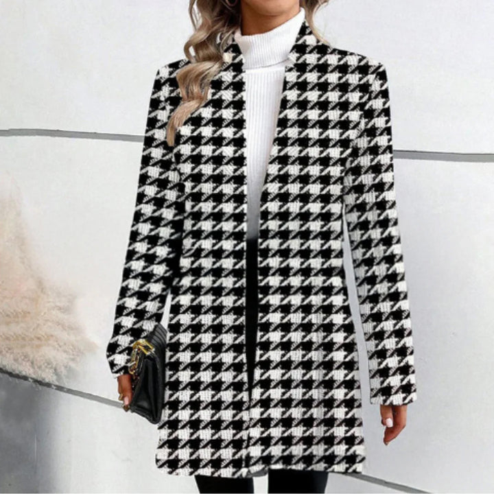 Dame elegant blazer med abstrakt hanehalefor mønster Stilla