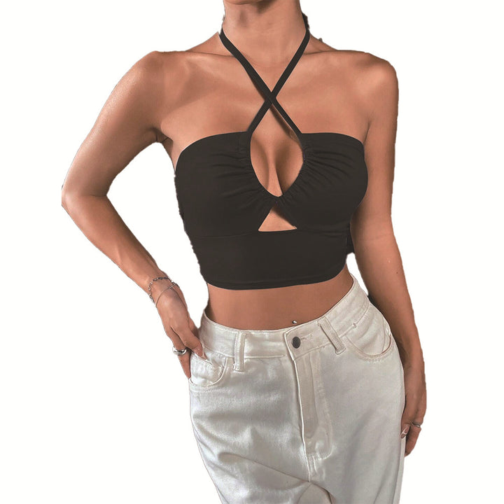 Kvinders cropped top med sofistikeret halterneck design og dyb udskæring Stilla