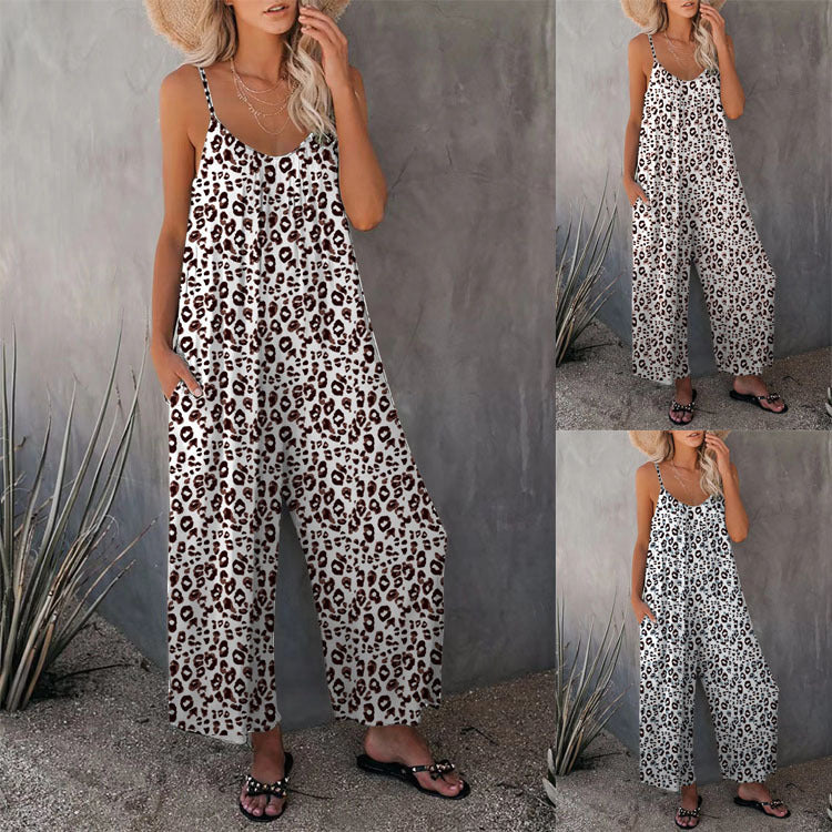 Dame Casual Leopard Overall med bredt ben og praktiske lommer Stilla