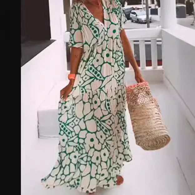Dame Boho Maxikjole med blomstret design og luftige ærmer Stilla
