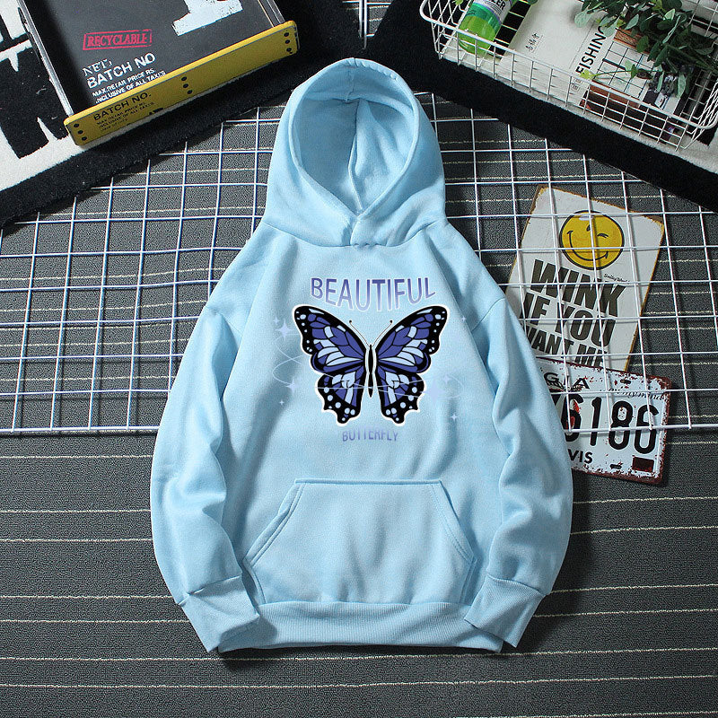 Dame hoodie med kreativt sommerfugledesign Skovae