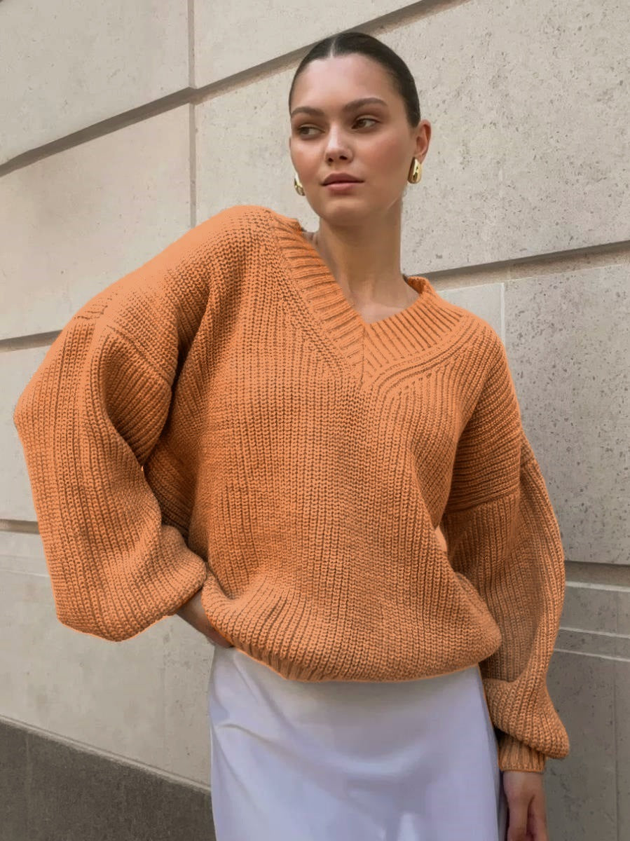 Damer afslappet sweater med v-hals og voluminøse ærmer Stilla