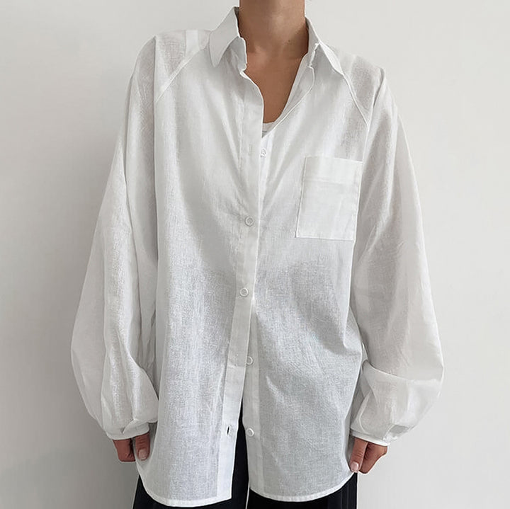 Damer afslappet skjortebluse i let linenmix med oversized skæring Stilla
