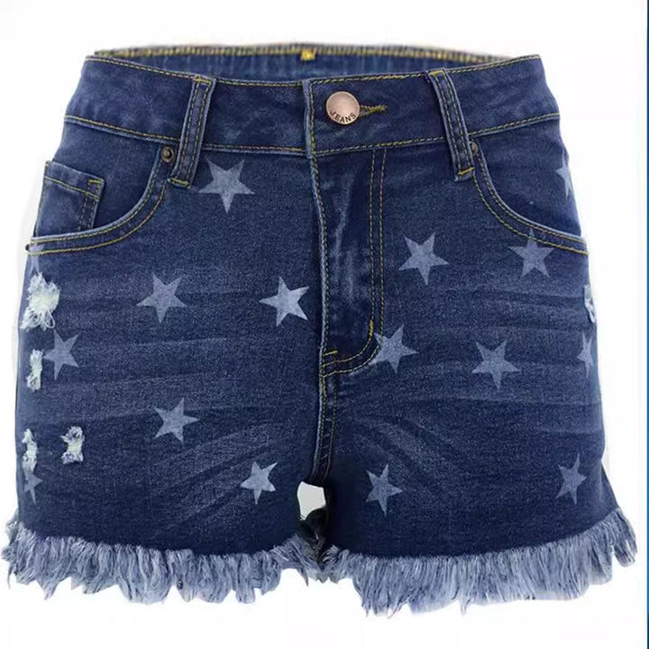 Dame Mode Denim-Shorts med stjernedesign og frynsede kanter Stilla