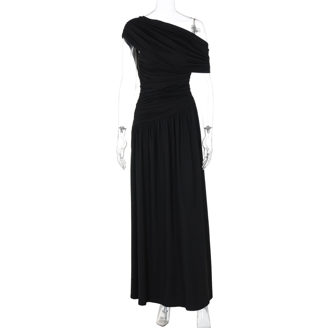 Damer Elegant Viskestykke Maxikjole med asymmetrisk Halterneckdesign og raffinerede Volanter Stilla