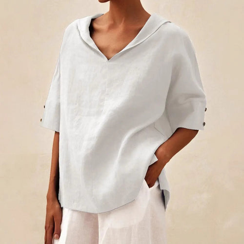 Dame afslappet linned blouse med hætte og korte ærmer Stilla