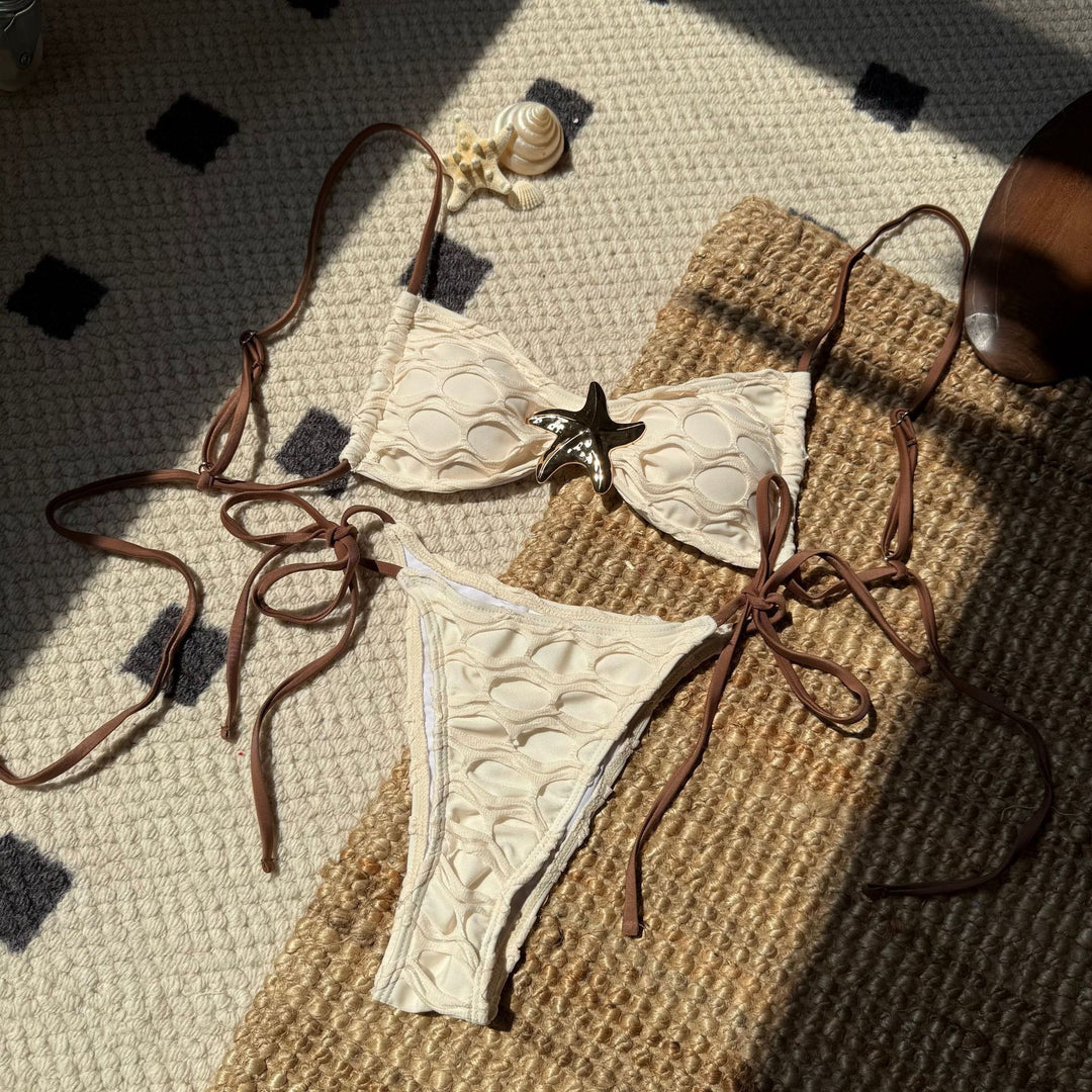 Dame bikini-sæt med unik stjerne-applikation og variabel stropjustering Stilla