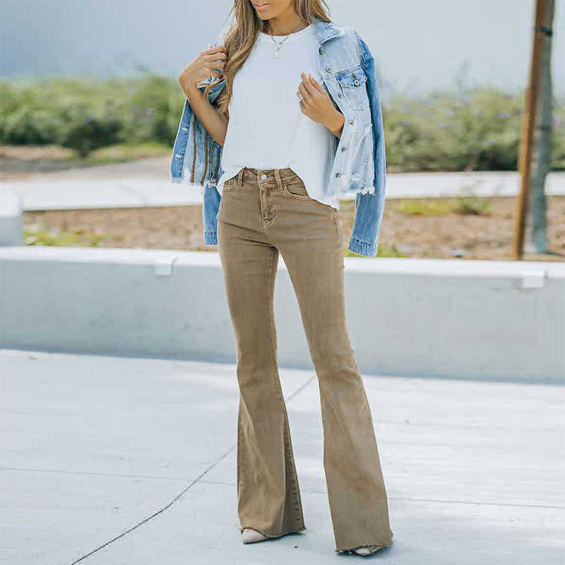 Damer Flared Jeans i afslappet vintage-stil med høj talje og frynset kant Stilla