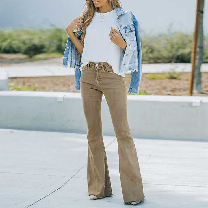 Damer Flared Jeans i afslappet vintage-stil med høj talje og frynset kant Stilla