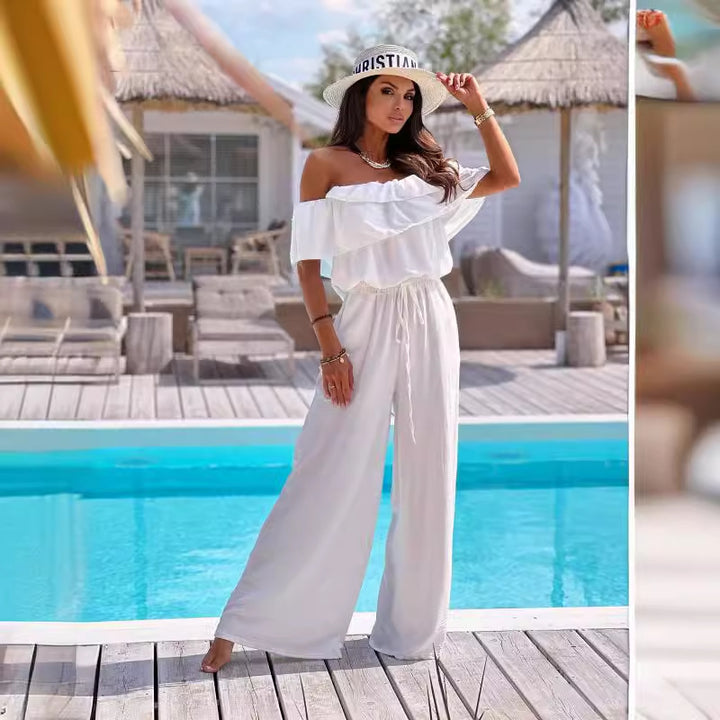 Dame elegant jumpsuit med off-shoulder snit og afslappet bredde Stilla