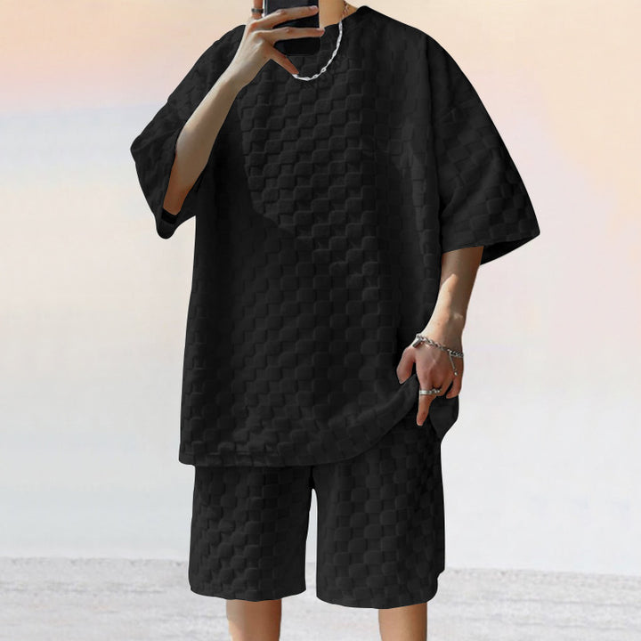 Herrer afslappet top og shorts sæt med struktureret design og åndbar kvalitet Stilla