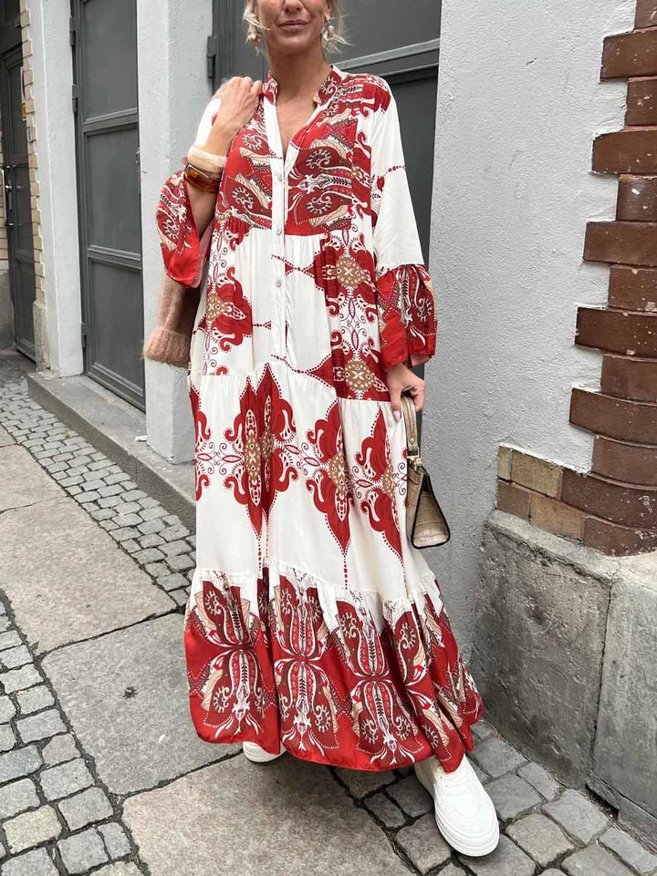 Dame Maxikjole med elegant mønster og brede ærmer Stilla