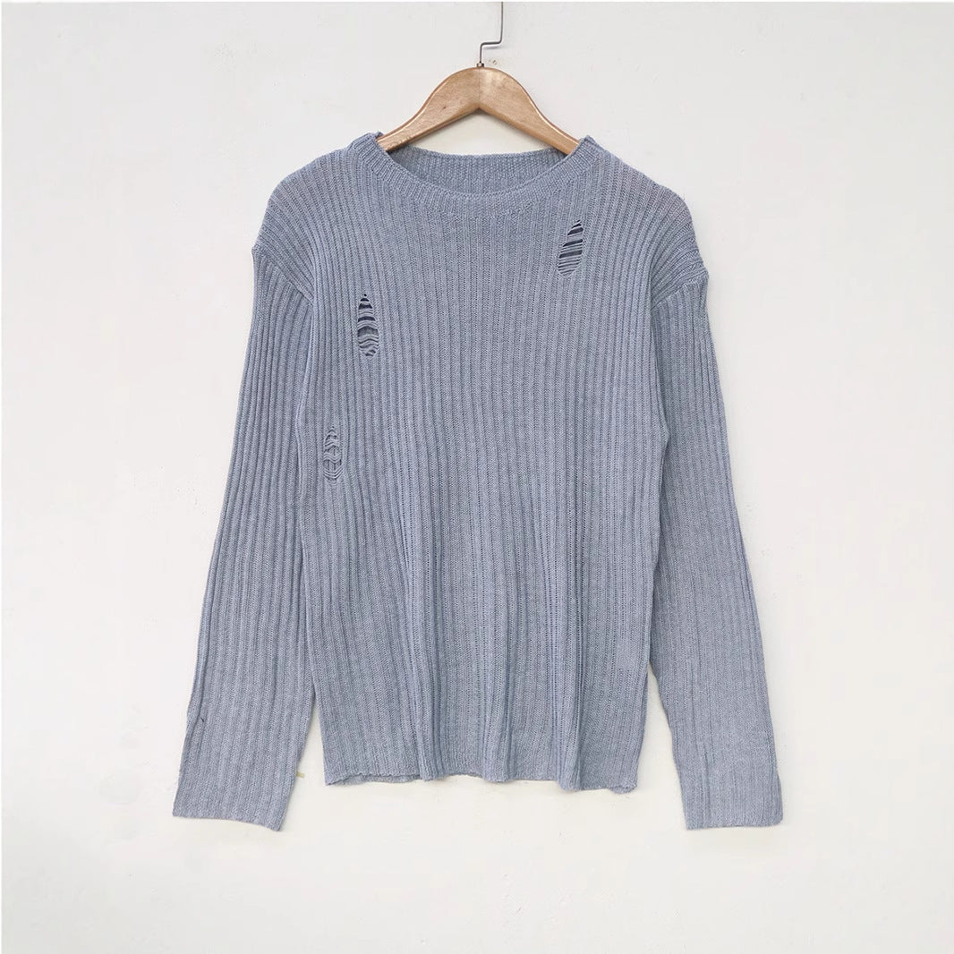 Dame afslappet strikpullover med fashionable rib og stilfulde revner Stilla