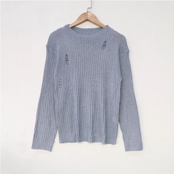 Dame afslappet strikpullover med fashionable rib og stilfulde revner Stilla