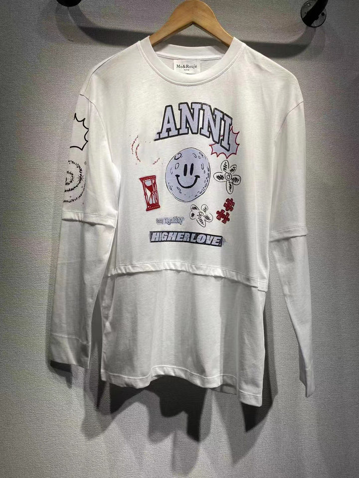 Dame Langærmet skjorte med kreativt grafikdesign og afslappet snit Stilla