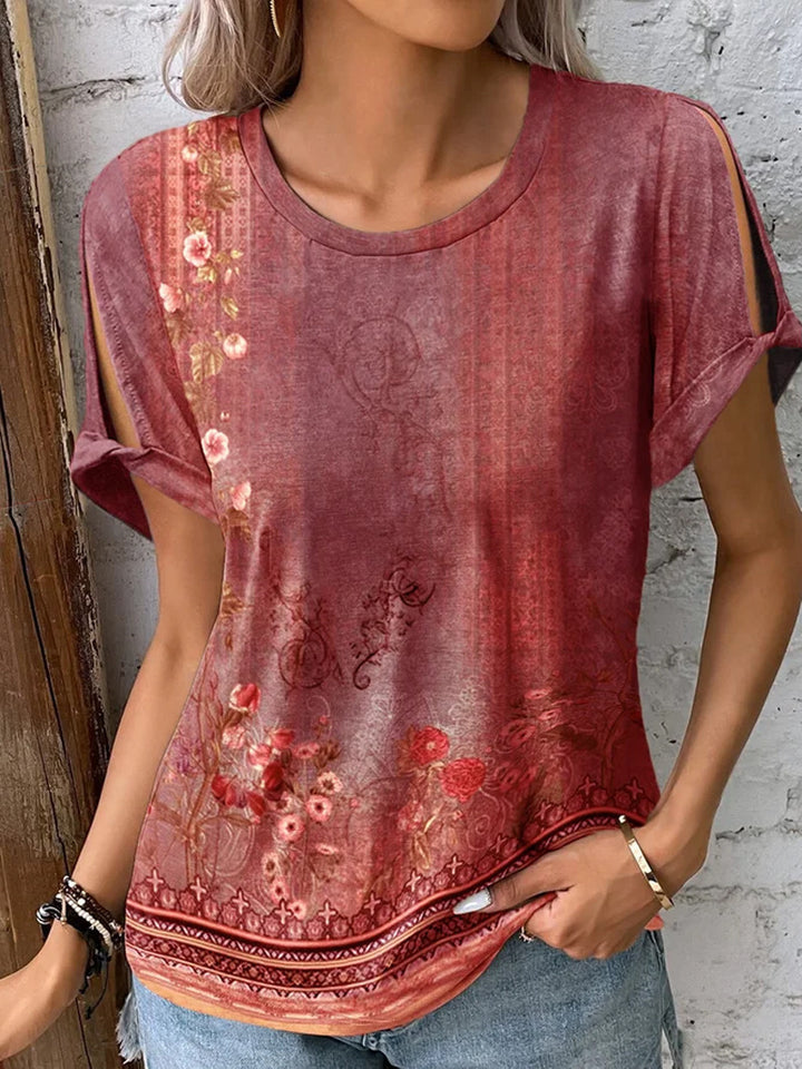 Dame afslappet T-shirt med blomsterprint og cut-outs Stilla