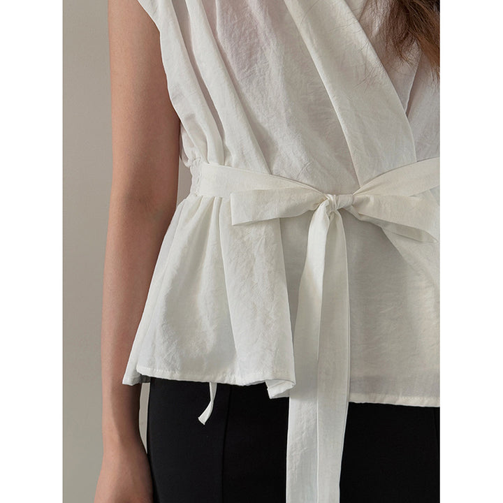 Dame wrap-bluse med talje-knude-detail og afslappet snit Stilla