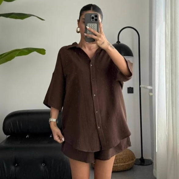 Dame luftig og elegant kortærmet bluse-shorts-sæt Stilla