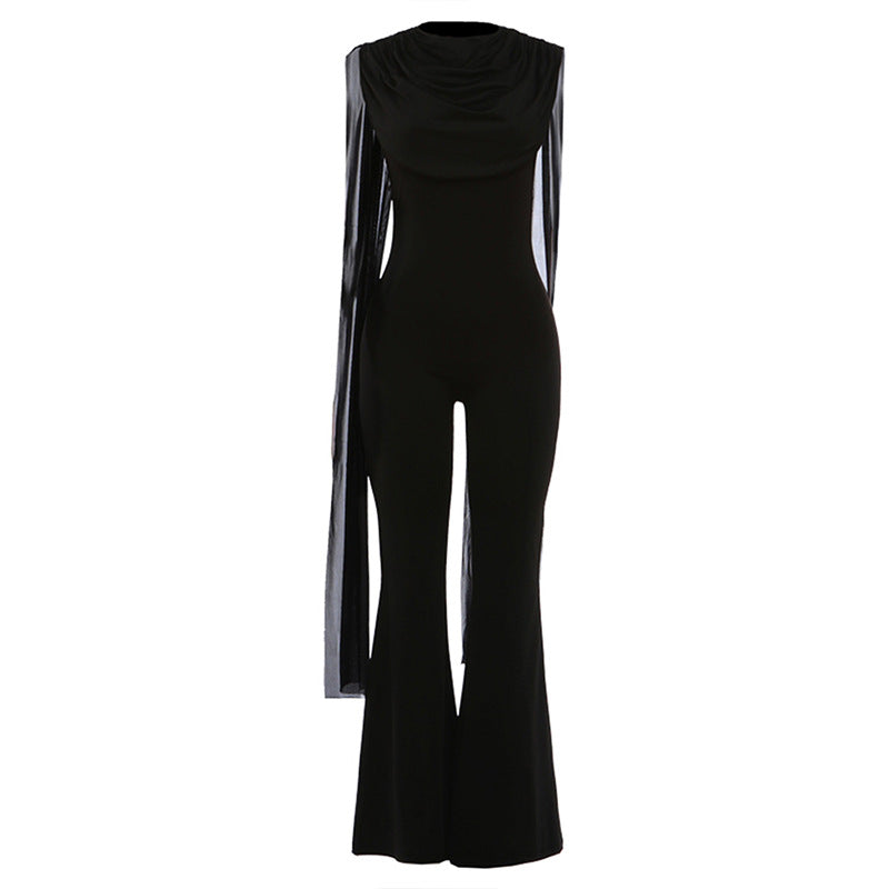 Dame Elegant Jumpsuit med Drapering og bred Benføring Skovae