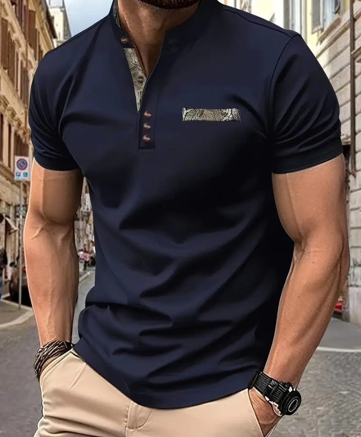 Herrer Poloshirt med moderigtigt ståkrave og elegante knapper Stilla