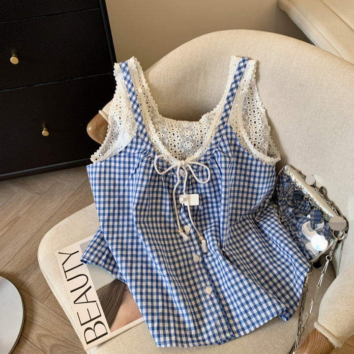 Femme Button-Up Gingham Spids Top Stilla
