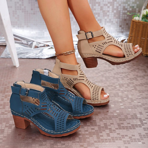 Dame Komfortable Sommer-Sandaler med åndbar hulmønstring og elegant blokhæl Stilla