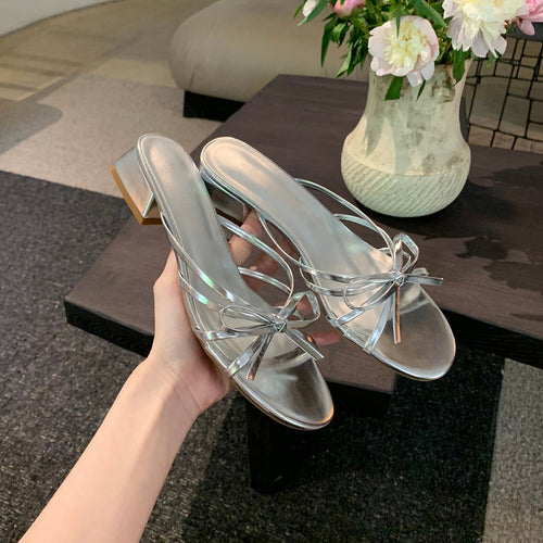 Dame elegante Open-Toe Slide Sandaler med sløjfeaccent Stilla