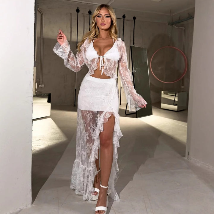 Dame Transparent Spids Bluse med Rynker Stilla