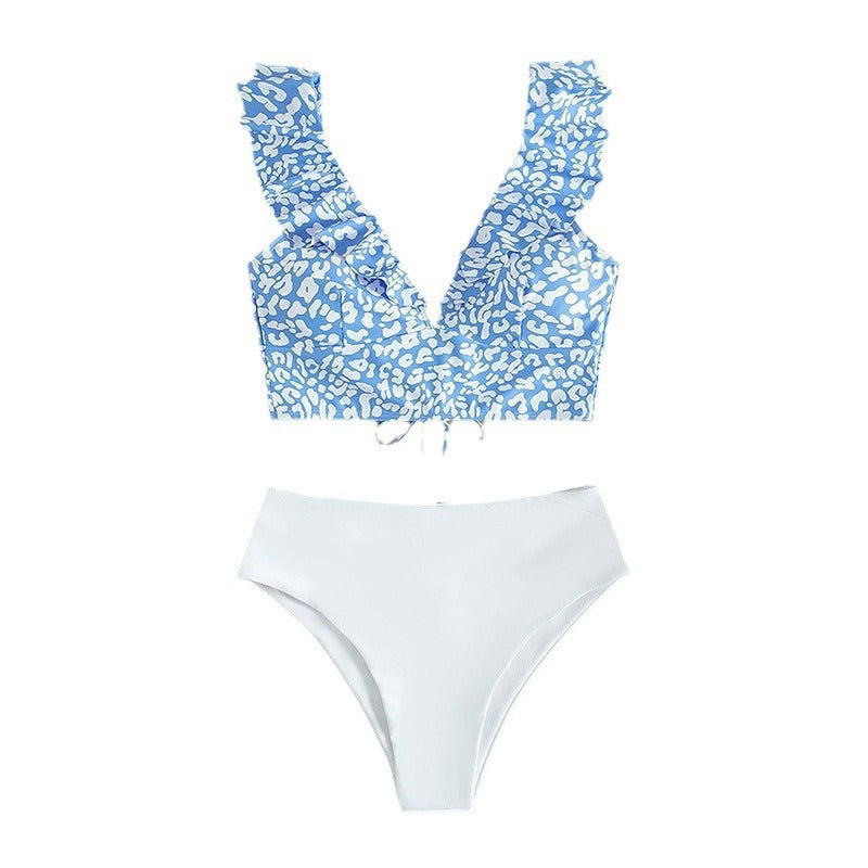 Dame triangel-bikini-sæt med flæser og raffineret dyremønster Skovae