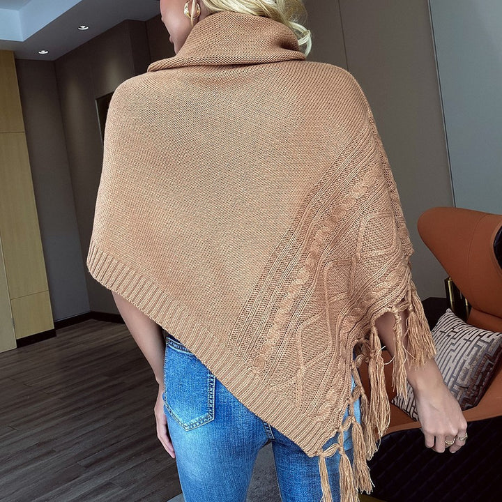 Dame Strikponcho med modige frynse detaljer Stilla