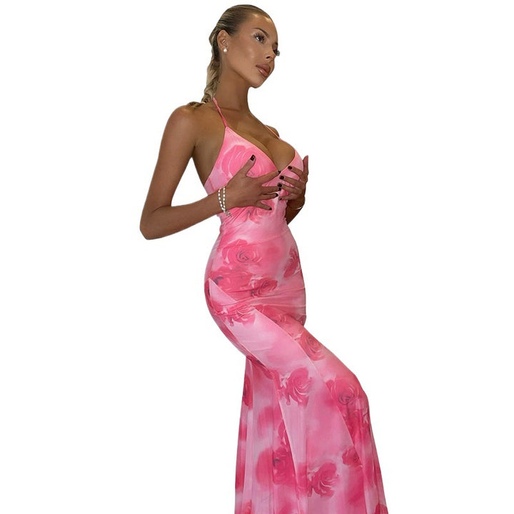 Dame Halsband Blomster Maxi Kjole Stilla