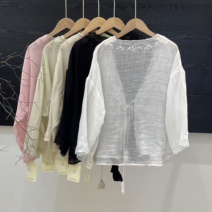 Femme Letvægts Broderet Kimono Bluse Stilla