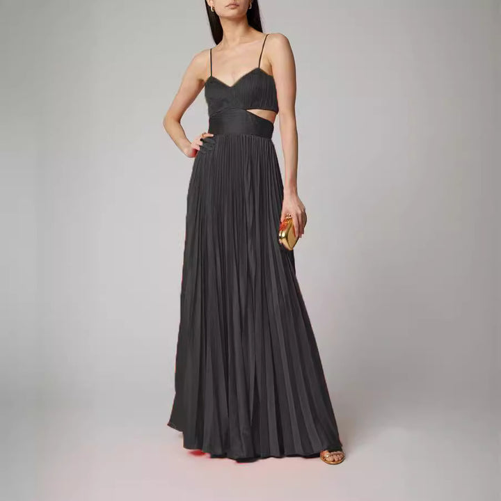 Dame Elegant og flydende Maxi-kjole med spaghetti-stropper og draperinger Stilla