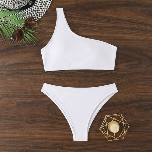 Dame Ein-skulder Rib Bikini Sæt Stilla 1750840252