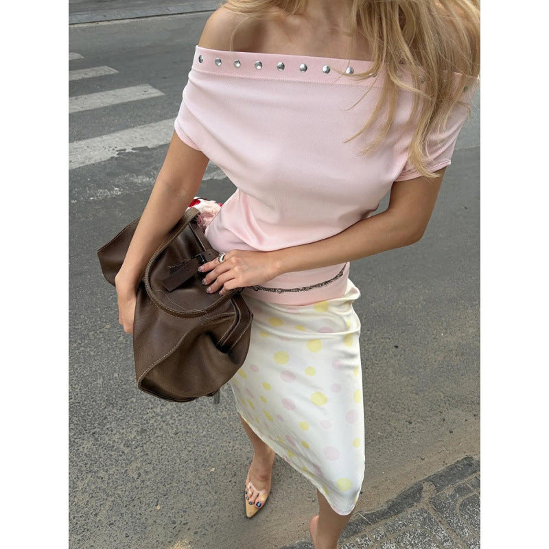 Damen Off-Shoulder Oberteil mit eleganten Strassakzenten Skovae