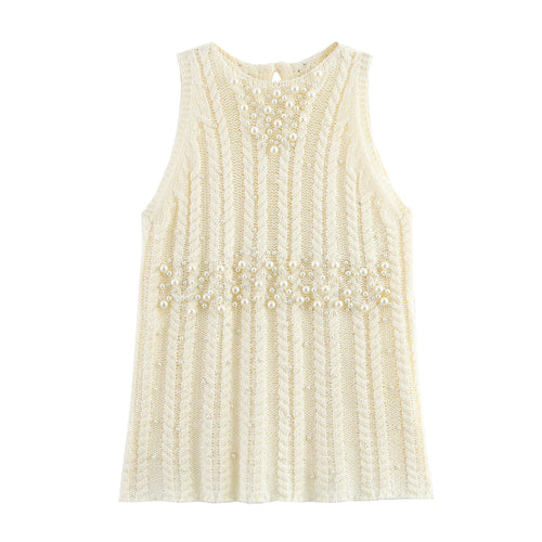 Femme Textureret Perleprydet Strik tanktop Stilla
