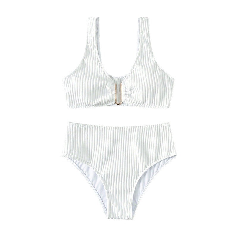 Dame Rib-Højtalje-Bikini-Sæt Stilla 1750922717