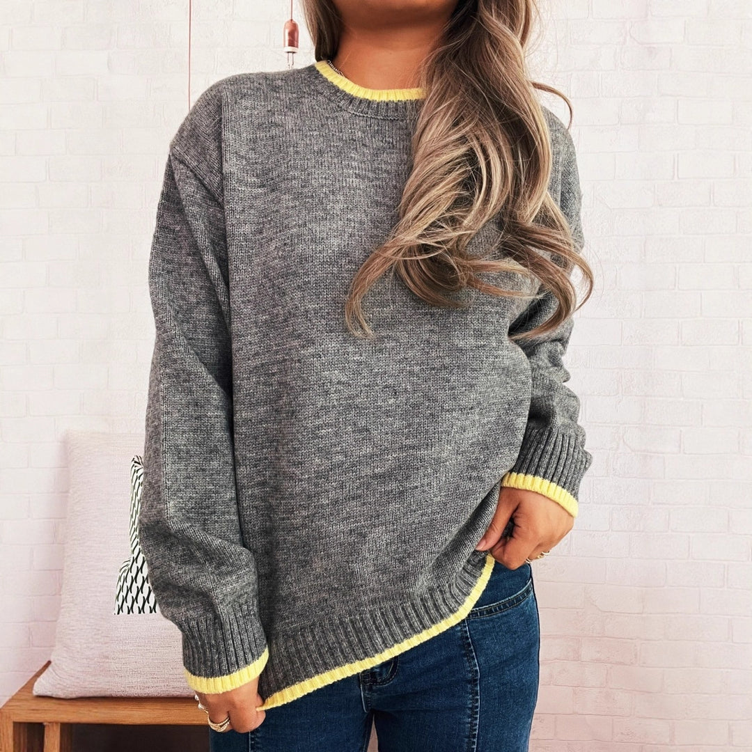 Dames afslappet sweater med en afslappet stående krave og kontrasterende ribdetaljer Stilla