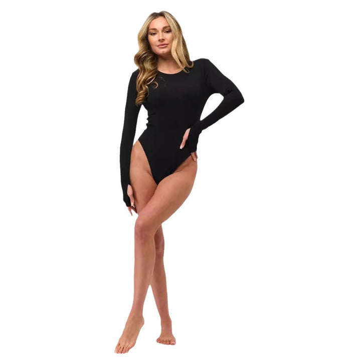 Dame langærmet bodysuit med elegant rib design og tætsiddende snit Skovae