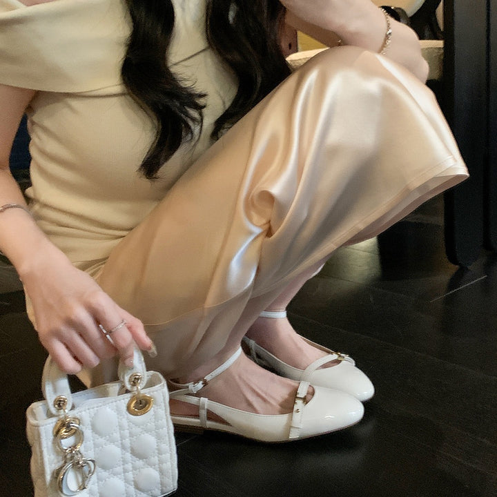 Dame Elegant Slingback Flade Sko med Dekorativ Ankelrem Stilla